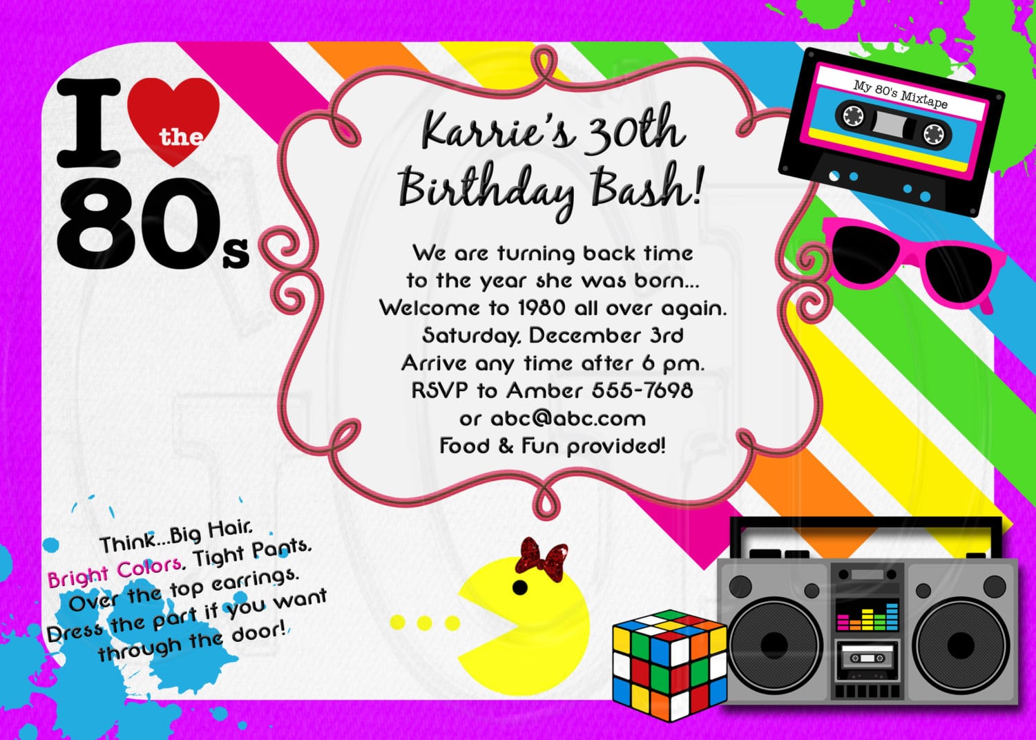 Doc    80s Party Invitation Ideas â Adorable 80s Party Invite Idea